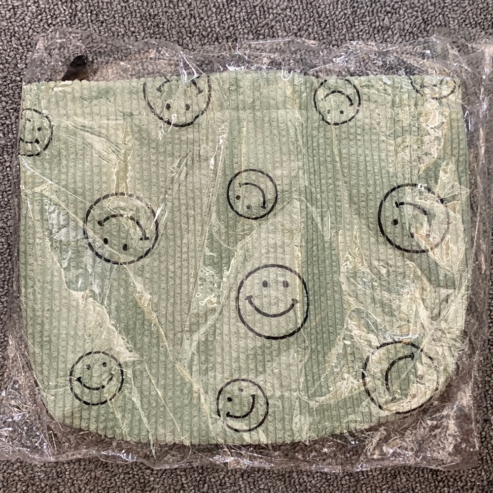 Corduroy Smiley Face Makeup Pouch